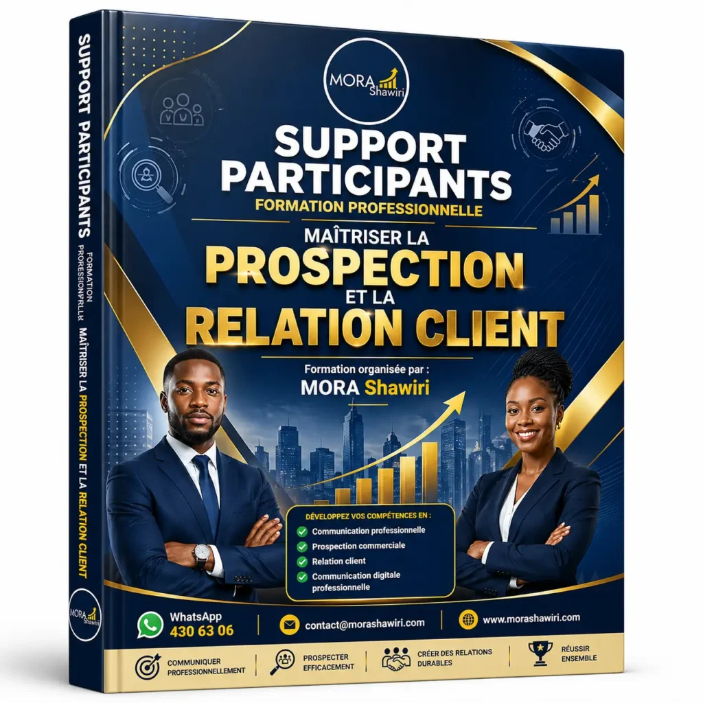Couverture 3D support participants A formation Maîtriser la Prospection et la Relation Client - MORA Shawiri